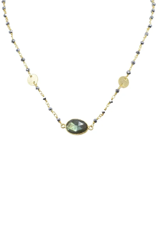 Mrs. Parker Endless Summer Labradorite Necklace with Polished Pyrite Chain in Gold