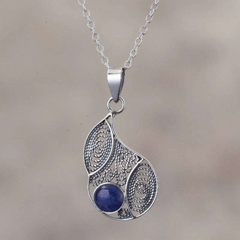 Mystical Andes Sodalite and Silver Filigree Pendant Necklace from Peru