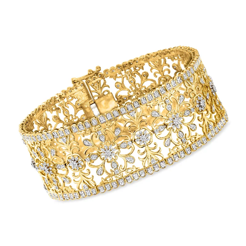 Adjustable Charm Bracelets For A Perfect Fit Ross-Simons Diamond Floral Filigree Bracelet in 18kt Gold Over Sterling