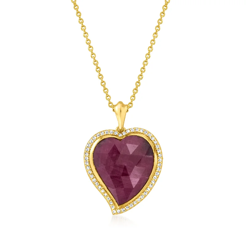 Ross-Simons Ruby and . White Topaz Heart Pendant Necklace in 18kt Gold Over Sterling