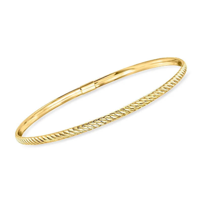 Trendy Minimalist Jewelry For Everyday Wear RS Pure by Ross-Simons Italian 14kt Yellow Gold Ribbed Bangle Bracelet