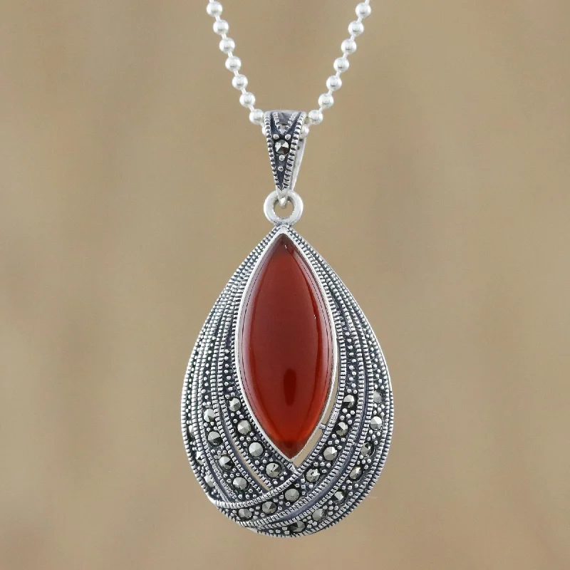 Scarlet Dance Red Onyx Pendant Necklace from Thailand