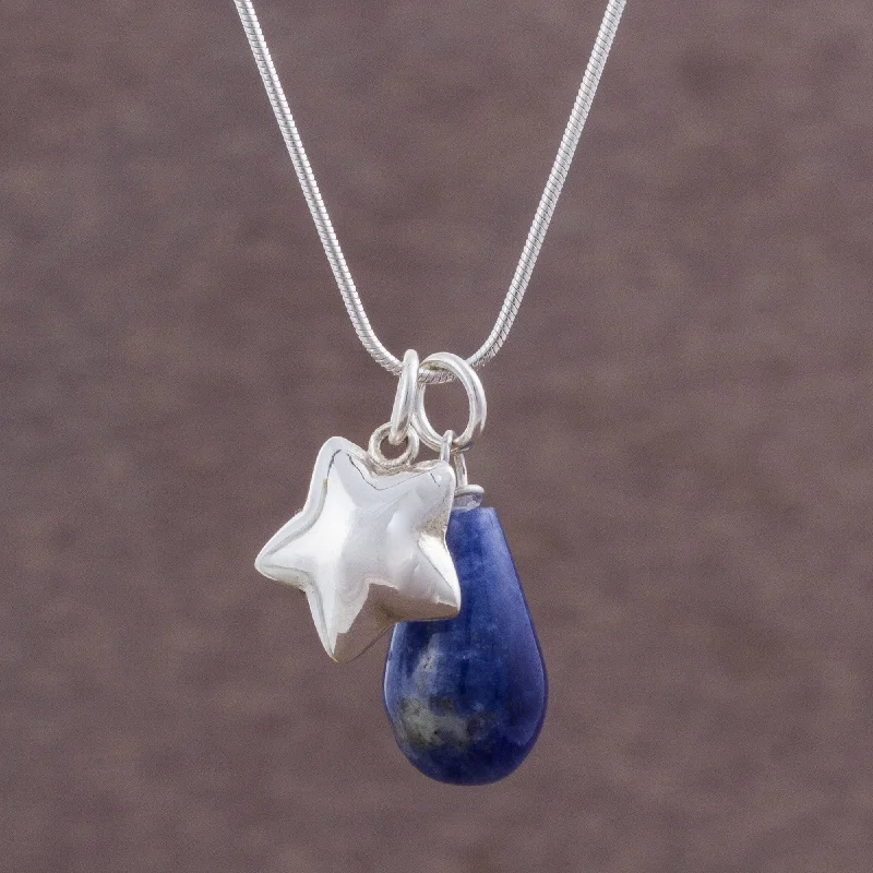 Starlit Ocean Sodalite and Sterling Silver Star Necklace from Peru