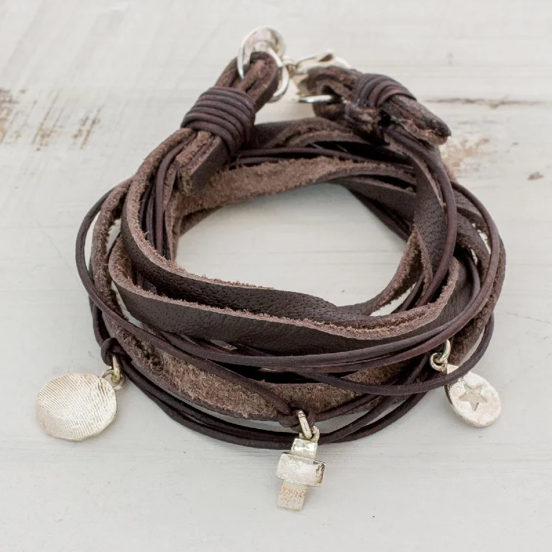 Breathtaking Jewelry At Limited-Time Savings Stellar Imprint Leather Fine Silver Wrap Charm Bracelet from Guatemala