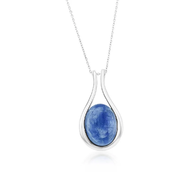 Sterling Silver Oval Kyanite Pear-Shaped Pendant Necklace