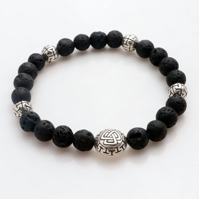 Delicate Crystal Jewelry For Sophisticated Charm Unity Triangle Balinese Black Lava Stone Unity Bracelet with Silver 925