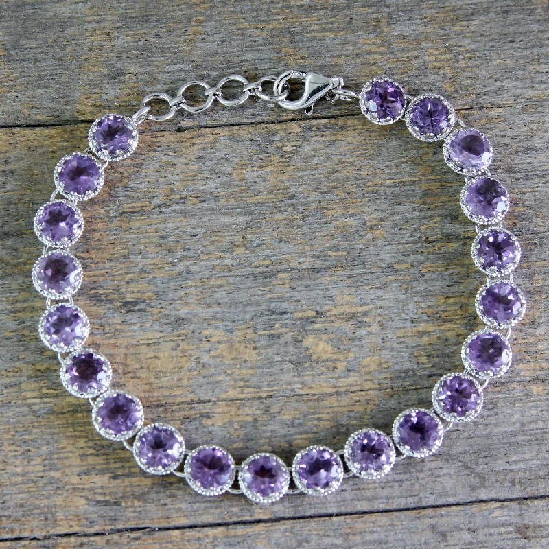 Personalized Jewelry At Special Discount Rates Violet Enchantment Artisan Handcrafted Silver Tennis Bracelet with 21 Amethysts