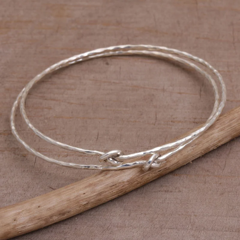 Limited-Time Jewelry Sale – Don't Miss These Deals Why Knot Pair of 925 Sterling Silver Bangle Bracelets from Bali