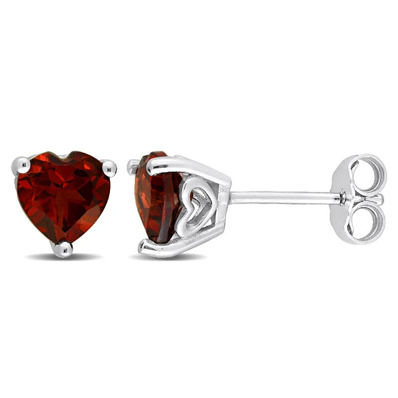 Limited-Stock Jewelry Sale – Shop Before It's Gone 1 1/2 CT TGW Heart Shape Garnet Stud Earrings in Sterling Silver