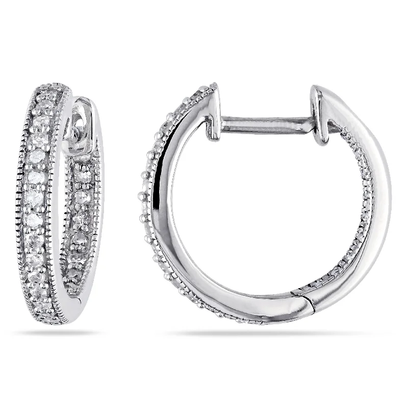 Classic And Modern Jewelry Styles On Sale 1/4 CT TW Inside Outside Diamond Hoop Earrings in 14K White Gold