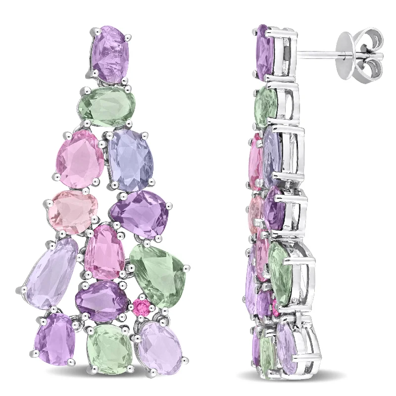 Unique Jewelry For Less – Shop The Sale Now 11 CT TGW Multi-Color Sapphire Cluster Earrings in 14k White Gold