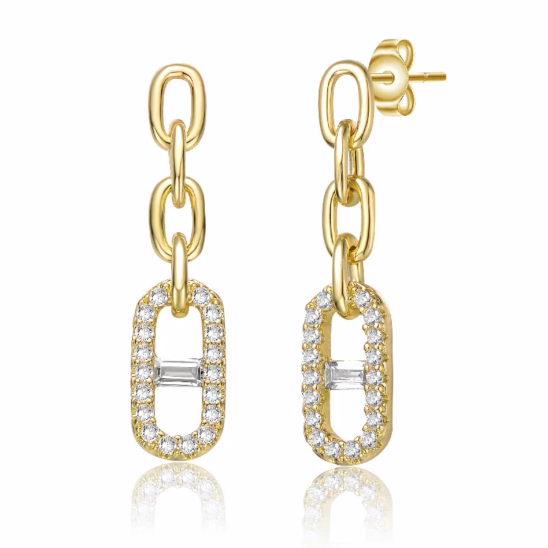 Jewelry Clearance Sale – Final Reductions 14k Gold Plated with Cubic Zirconia Triple Chain Mariner Anchor Link Drop Earrings