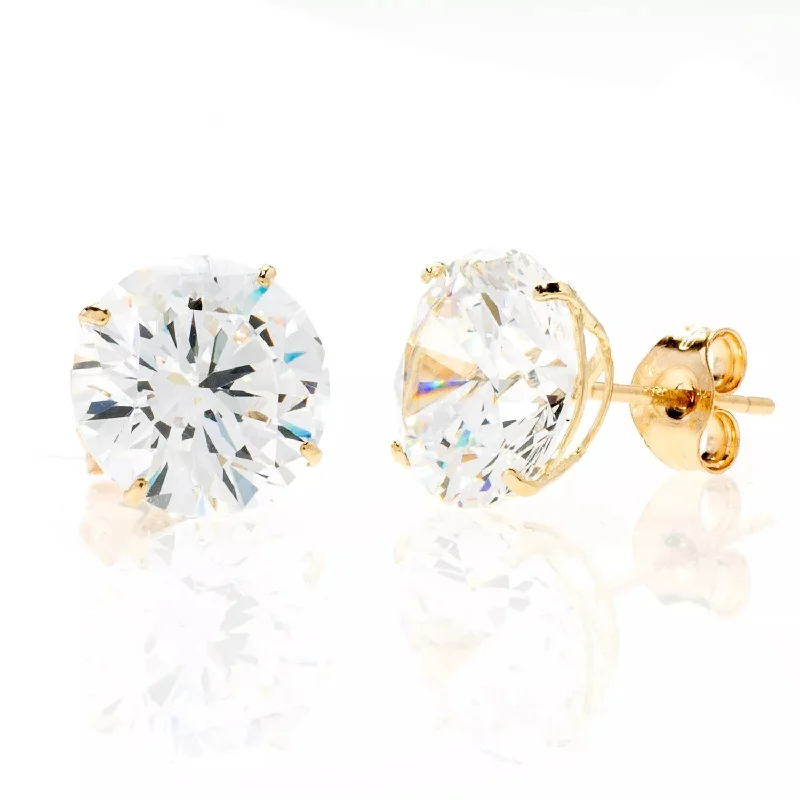 Dainty And Elegant Jewelry Now At Reduced Prices 14K Gold Yellow Round Basket Setting Simulated Round Diamond Stud Earrings