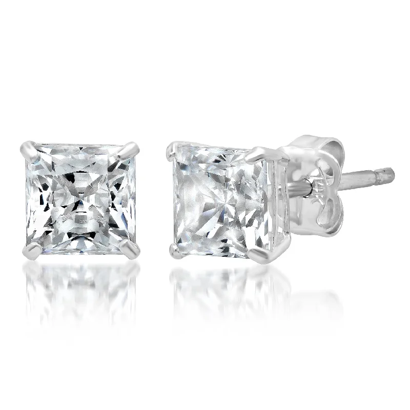 Exclusive Gemstone Jewelry Markdowns – Shop Now 14k Solid Gold Princess Cut Stud Earrings with Genuine Swarovski Zirconia