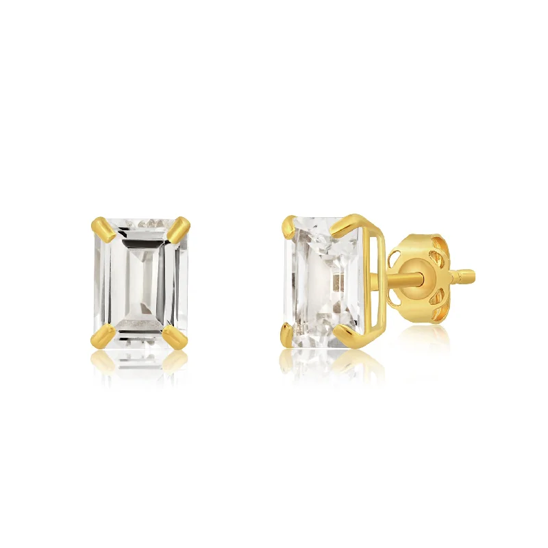 Timeless Elegance, Temporary Discounts – Act Fast 14k Yellow Gold Solitaire Emerald-Cut Gemstone Stud Earrings (7x5mm)