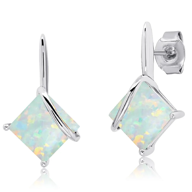 Limited-Time Offer On Elegant Jewelry Pieces 7mm Princess Cut Gemstone Drop Earrings in Sterling Silver