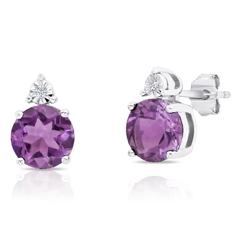 Shine In Style – Shop Jewelry Discounts Today 7mm Round Gemstone and Diamond Accent Stud Earrings in Sterling Silver