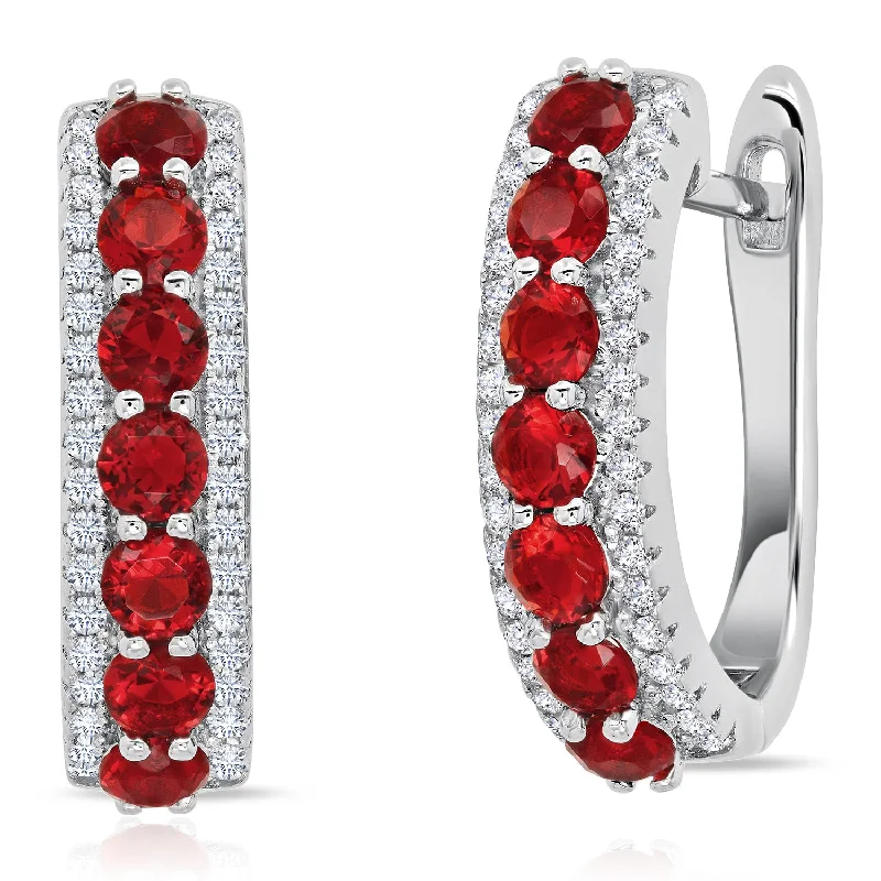 Sparkle On A Budget – Fine Jewelry For Less 925 Sterling Silver Simulated Ruby Round Hoop Earrings, 0.75 inches