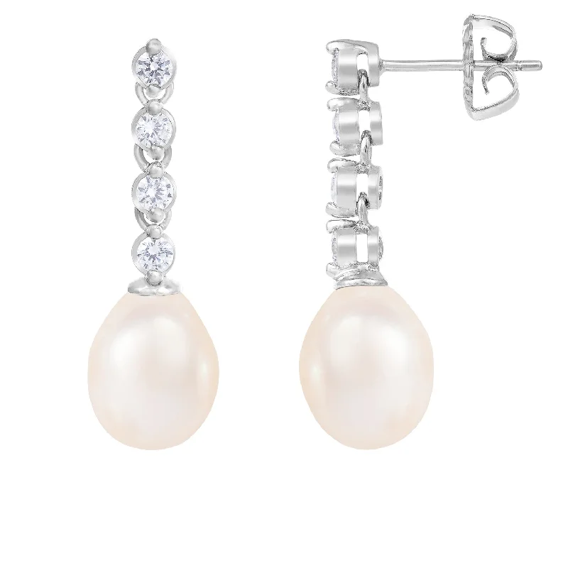 Fashion-Forward Jewelry At Incredible Prices Bezel CZ Pearl Dangling Earrings Set In Sterling Silver