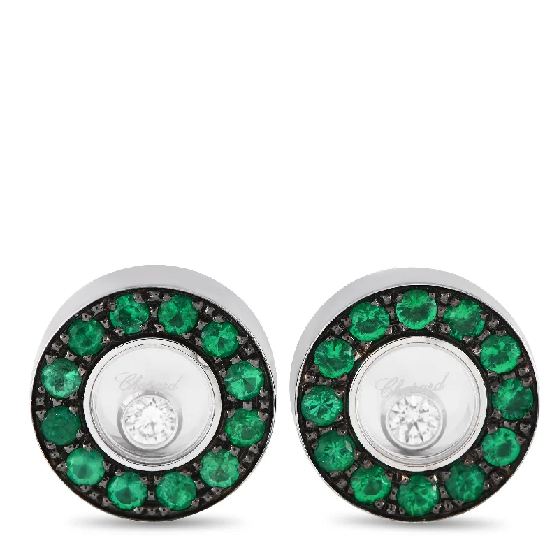 Bestselling Jewelry At Special Promotional Rates Chopard Happy Diamond 18K White Gold Diamond and Emerald Earrings CH36-102124