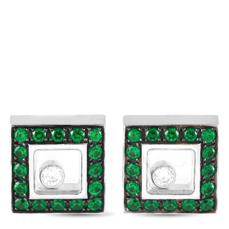 Shop Stylish Jewelry Now And Save Big Chopard Happy Diamonds 18K White Gold Diamond and Emerald Earrings CH37-102124