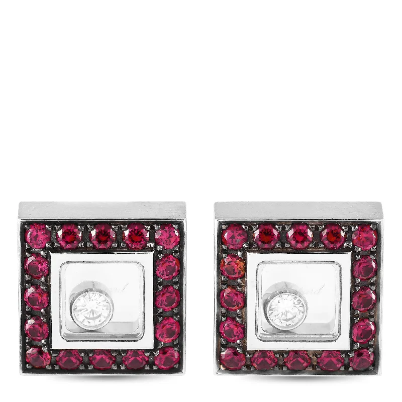 Handcrafted Jewelry Sale – Unique Designs At Low Prices Chopard Happy Diamonds 18K White Gold Diamond and Ruby Earrings CH40-102124