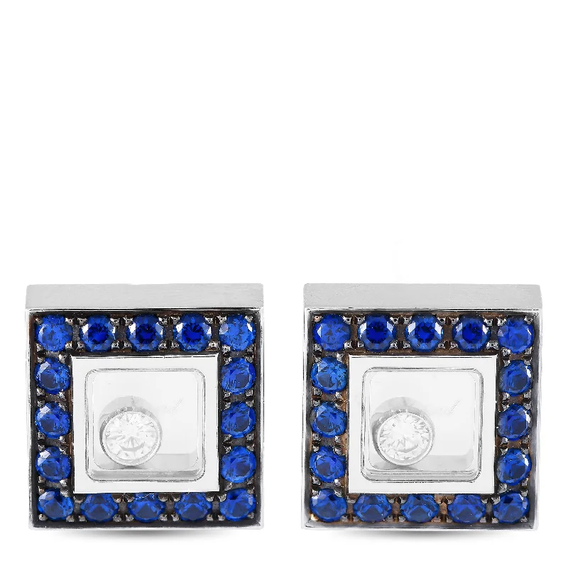 Affordable Luxury Jewelry For Every Occasion Chopard Happy Diamonds 18K White Gold Diamond and Sapphire Earrings CH39-102124