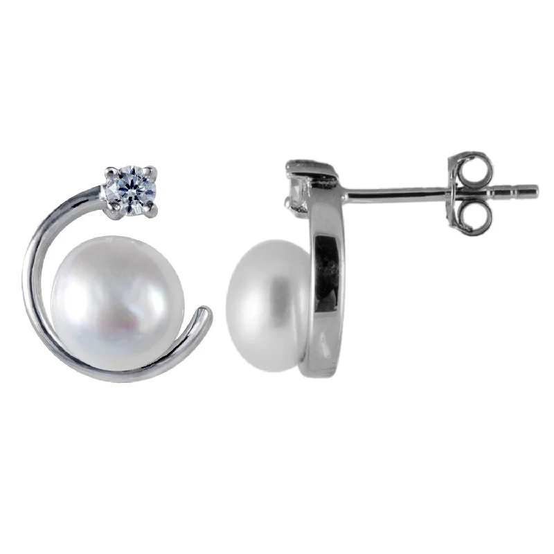 Exclusive Online Discounts On Stylish Jewelry CZ Freshwater Pearl Stud Earrings Set In Sterling Silver