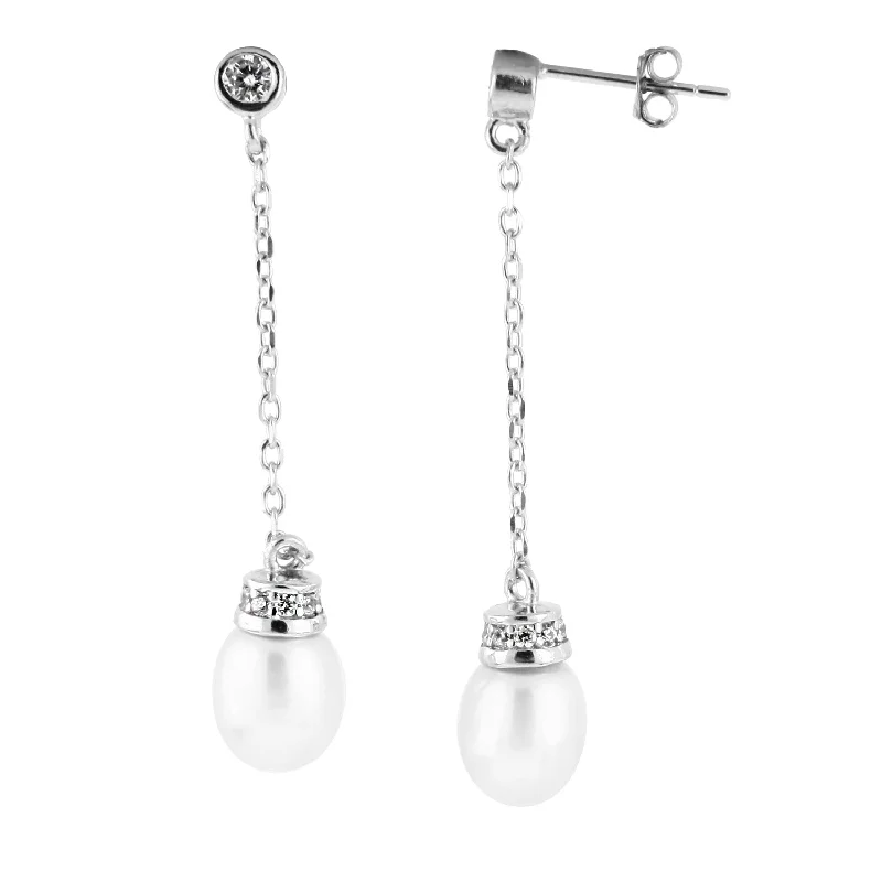 Classic And Modern Jewelry Styles On Sale Dangling Sterling Silver 7-7.5mm Freshwater Pearl Earrings