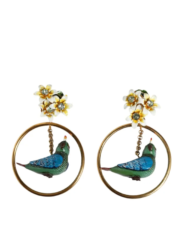 Exclusive Jewelry Sale – Grab Timeless Pieces Now Dolce & Gabbana  Tone Brass Crystal Bird-in-Hoop Statement Women's Earrings