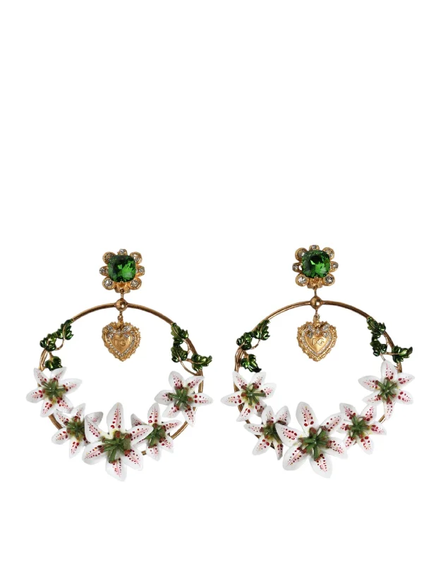 Jewelry Sale Bonanza – Grab Your Sparkle Now Dolce & Gabbana  Tone Brass Crystals Lily Resin Devotion Women's Earrings