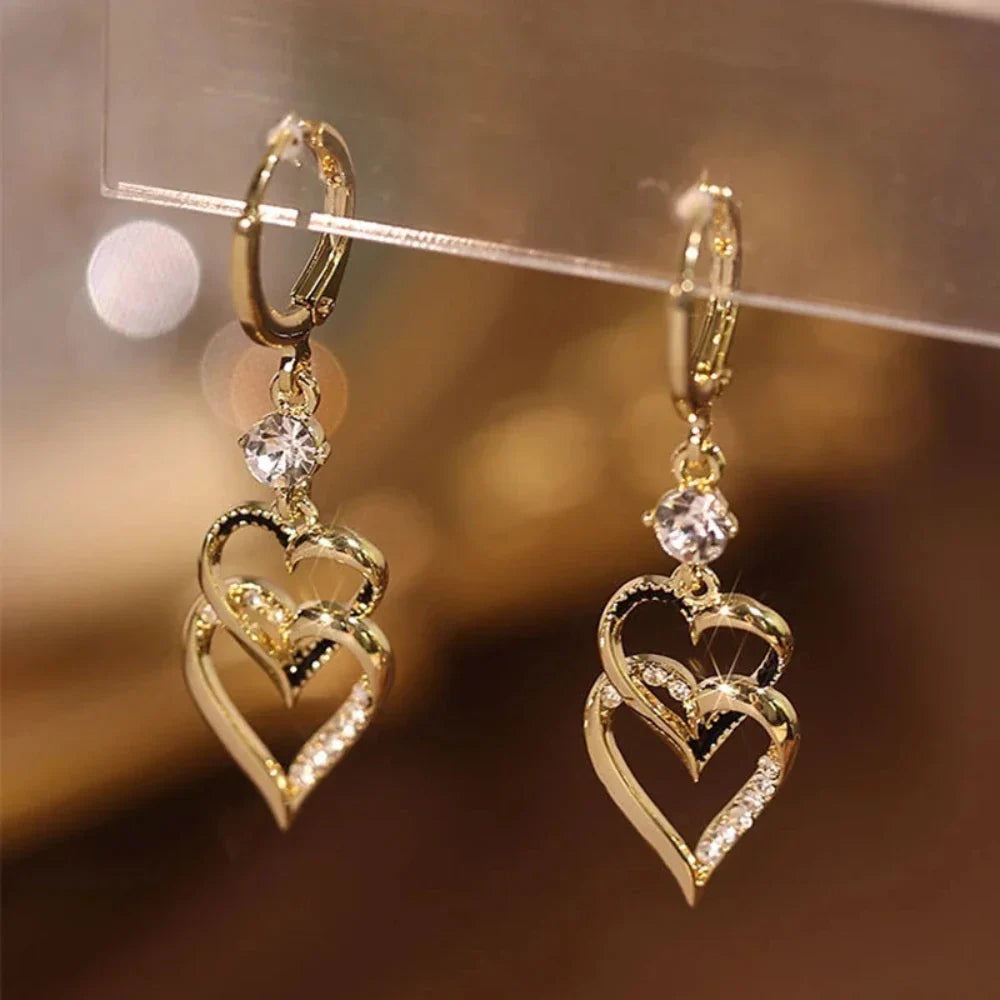 Unmissable Discounts On Timeless Jewelry Pieces Double Heart Layer Dropped Earrings