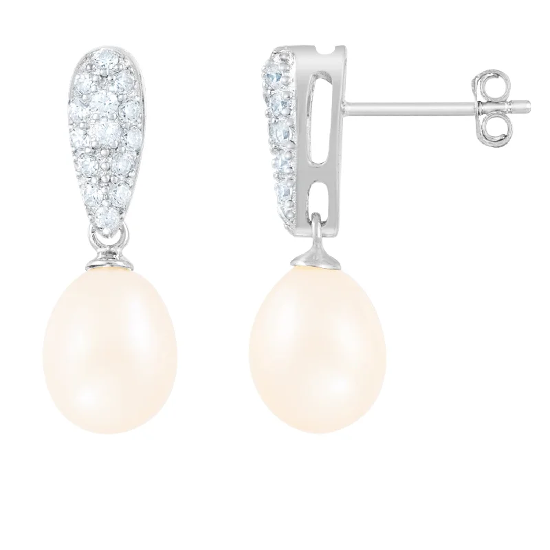 Timeless Elegance At Unbelievable Discounts Fancy Sterling Silver Dangling 8-8.5mm Freshwater Pearl Earrings