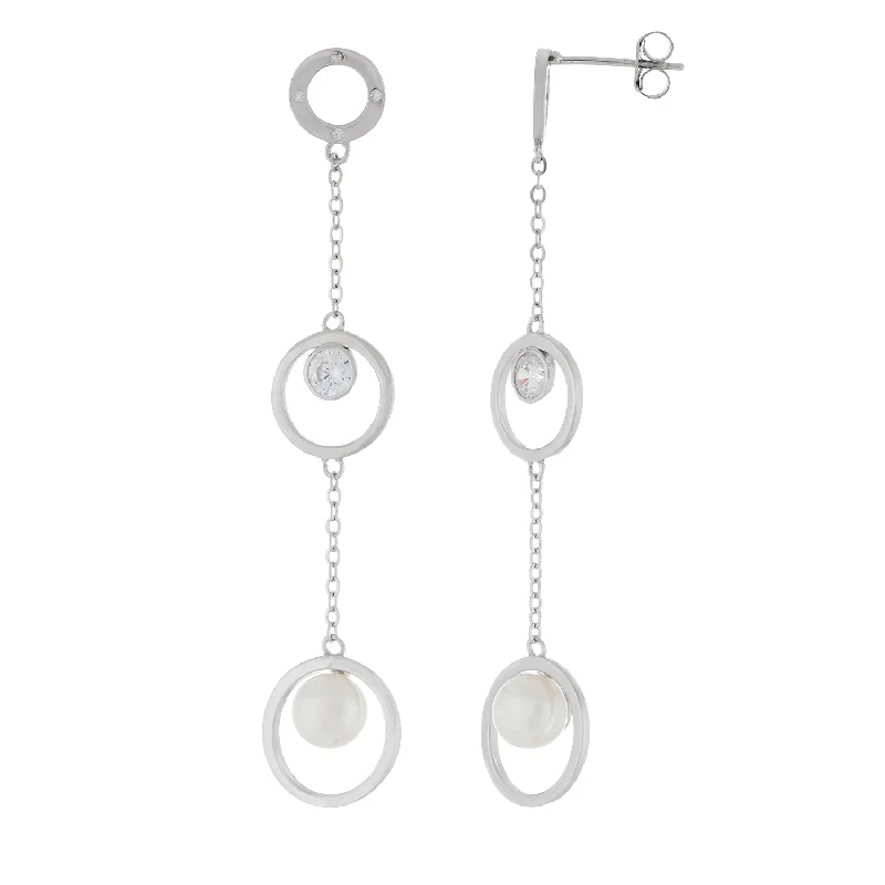 The Jewelry Sale You've Been Waiting For Is Here Fancy Triple Stationed CZ 6-6.5mm Freshwater Pearl Earrings