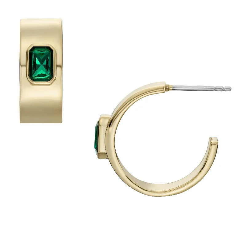 Don't Miss Out On Bestselling Jewelry At Special Prices Fossil Women's Evergreen Gems Emerald Green Crystal Hoop Earrings