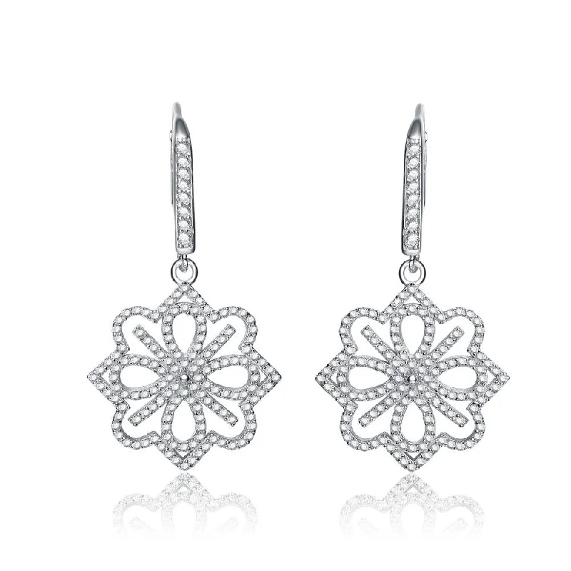 Get The Jewelry You Love At A Price You Love GENEVIVE Sterling Silver Cubic Zirconia Flower Drop Earrings