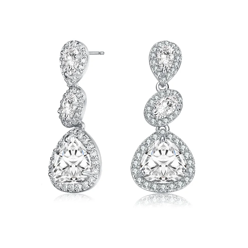 Don't Miss Out – Shop Elegant Jewelry For Less GENEVIVE Sterling Silver Cubic Zirconia Halo Three Tier Drop Earrings