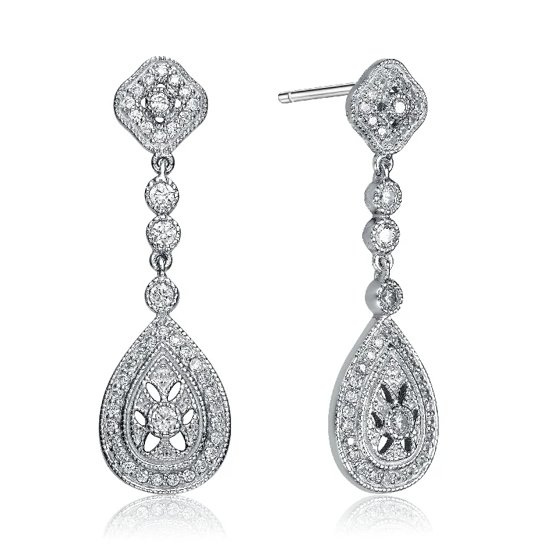 Best Jewelry Sale Prices – Limited-Time Offer GENEVIVE Sterling Silver Cubic Zirconia Pear Dangle Earrings