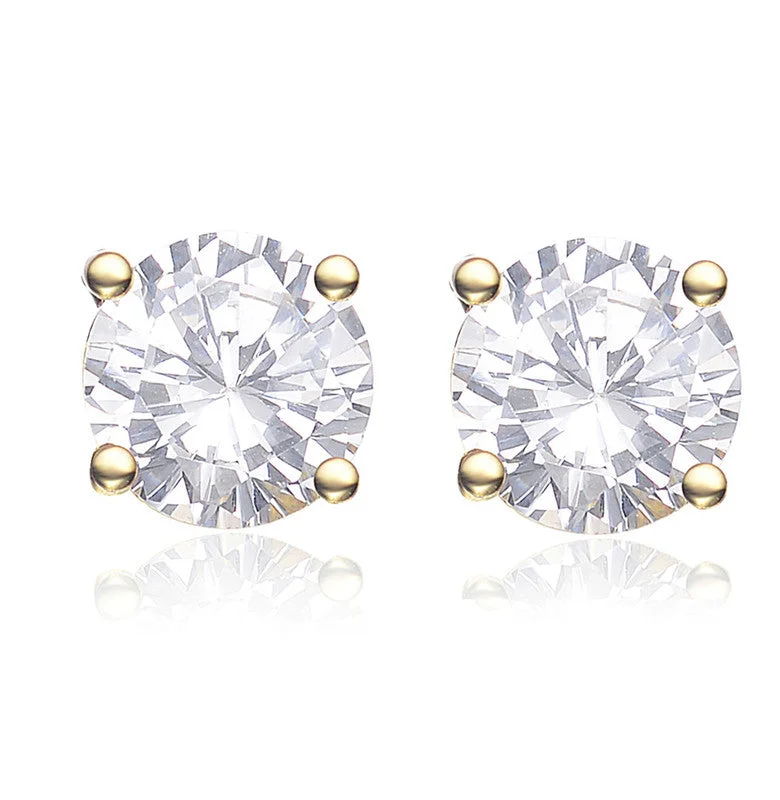 Dazzle In Elegance With Our Biggest Jewelry Sale GENEVIVE Sterling Silver Gold Plated Cubic Zirconia Solitaire Stud Earrings