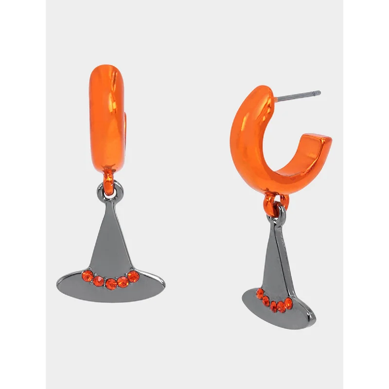 Make Your Outfit Shine With Discounted Jewelry Ghoul Friends Witch Hat Huggie Earrings Orange