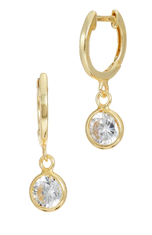 Gold Plated Over Sterling Silver Hoop with Dangle CZ