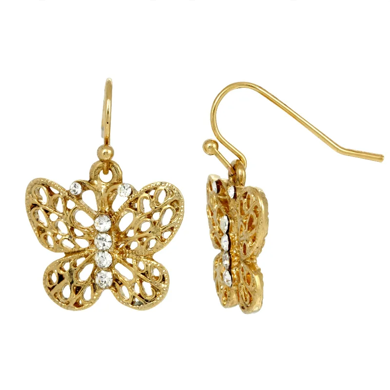 Don't Miss Out On Jaw-Dropping Jewelry Discounts 1928 Jewelry® Gold Tone Crystal Accent Filigree Butterfly Drop Earrings