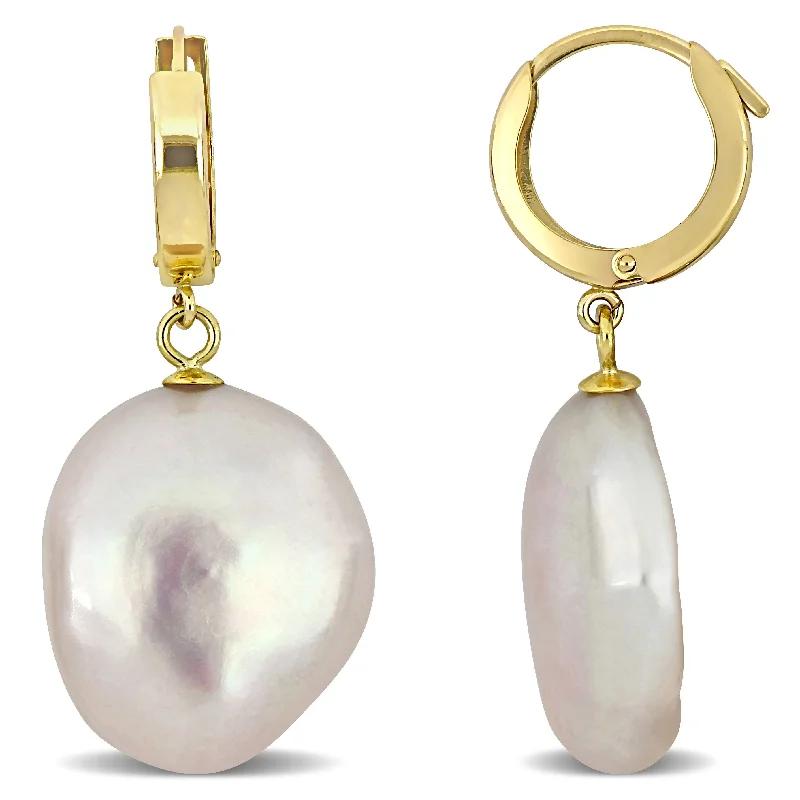 Don't Miss Our Biggest Jewelry Sale Of The Season Mimi & Max 16.5-17mm Cultured Freshwater Pink Coin Pearl Hoop Earrings in 14k Yellow Gold