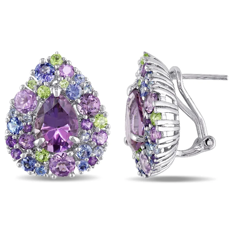 Last Chance To Shop High-End Jewelry At Markdown Prices Mimi & Max 8 1/2 CT TGW Tanzanite, Rose de France, Peridot and Amethyst Pear-shape Cluster Earrings in Sterling Silver