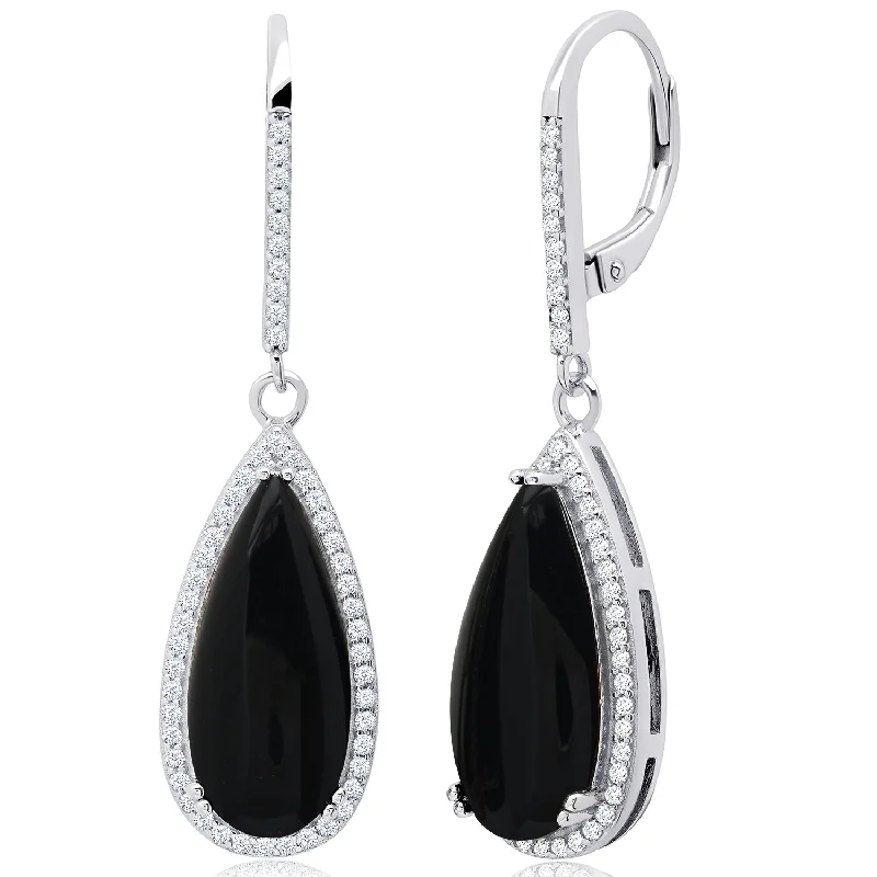 Flash Sale On Stunning Jewelry – Don't Miss Out Pear Cut Gemstone Quartz and White Topaz Halo Dangle Leverback Earrings in Sterling Silver (18x8mm)