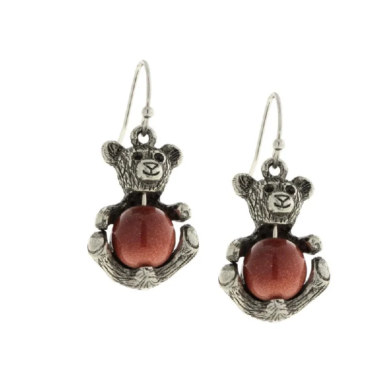 Jewelry Deals That Sparkle – Shop Today 1928 Jewelry® Pewter Round Semi Precious Gold Stone Teddy Bear Wire Earrings