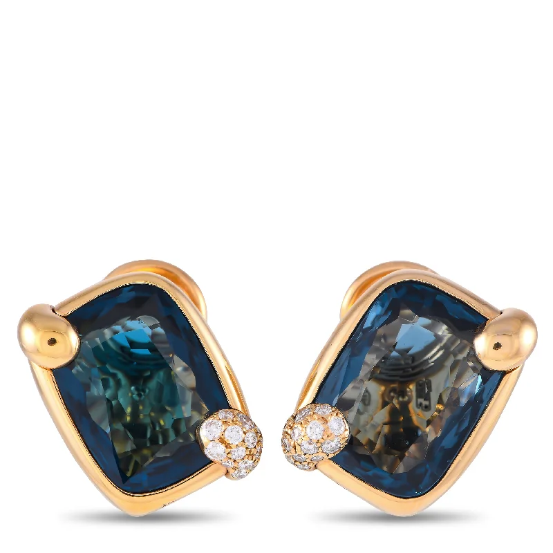 Exclusive Jewelry Offers – Sparkle For Less Pomellato Ritratto 18K Yellow Gold Diamond and London Blue Topaz Earrings PO24-102124