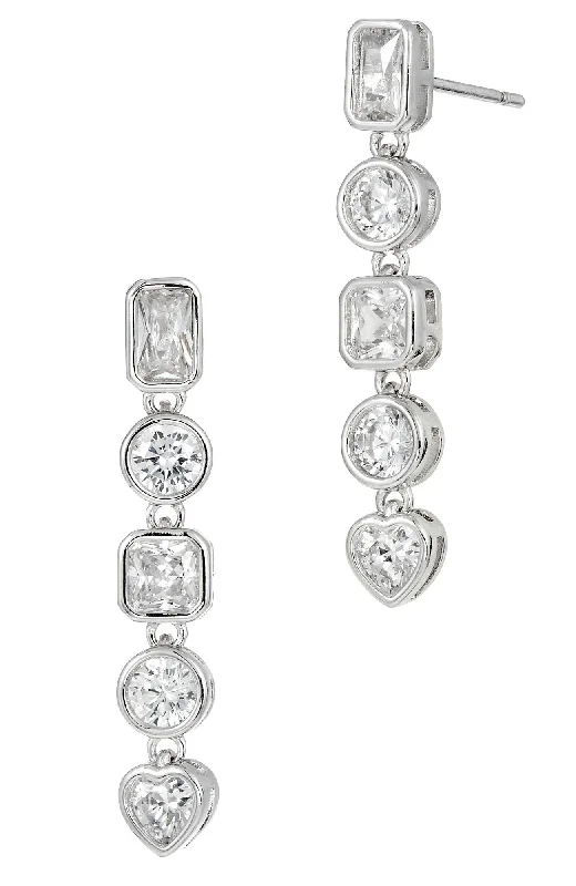 Stunning Jewelry At Even More Stunning Prices RHODIUM PLATED MULTI SHAPE DROP WHITE CZ EARRINGS