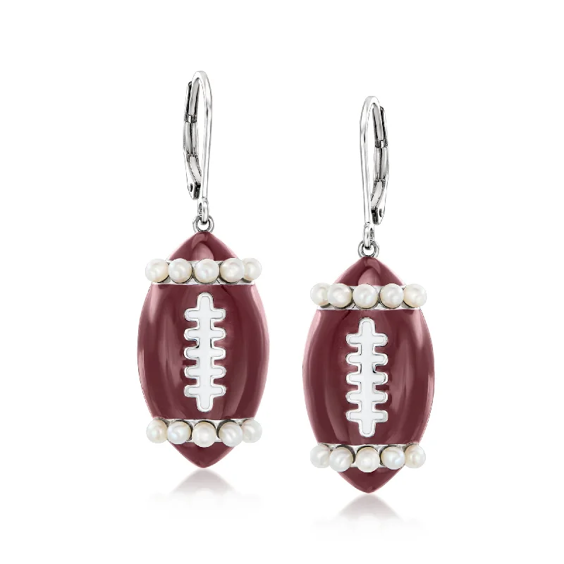 Shop Handcrafted Jewelry At Special Promotional Rates Ross-Simons 2-2.5mm Cultured Pearl Football Drop Earrings With Brown and White Enamel in Sterling Silver