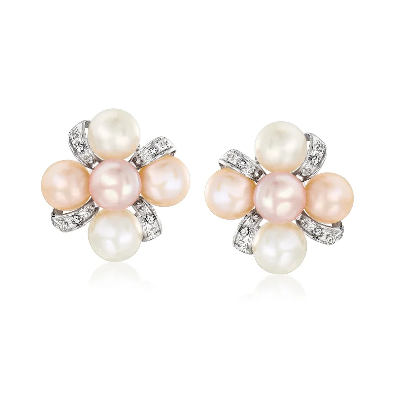 Elegant Jewelry, Affordable Luxury – Shop Now Ross-Simons 7-7.5mm Multicolored Cultured Pearl Earrings With Diamonds in Sterling Silver